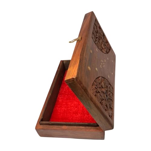 WisdomWork Craft Handmade Wooden Jewelry Box for Women, Large Hand-Carved Organizer with Brass Inlay – Rustic Keepsake Gift Box for Girls, Teens, Mom – Boho Wooden Trinket Storage (7x5x2.5 Inchs)