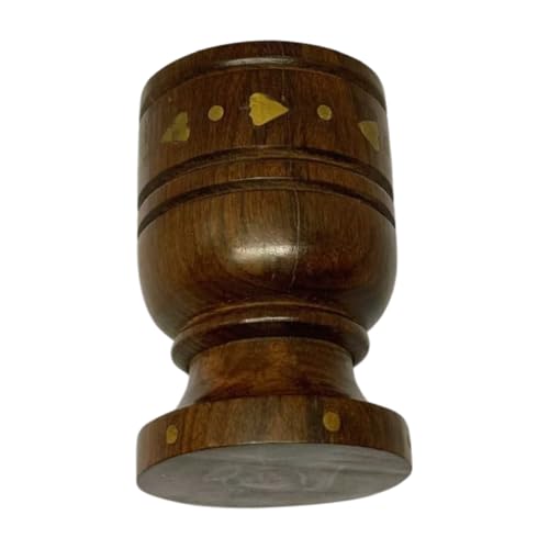 WisdomWork Craft Handcrafted Wooden Dhoop Batti Stand ncense Holder with Ash Catcher & Brass Flower Inlay – (Plan Golden Bowl line)