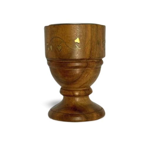 WisdomWork Craft Handcrafted Wooden Dhoop Batti Stand ncense Holder with Ash Catcher & Brass Flower Inlay – (Silver Bowl Line)