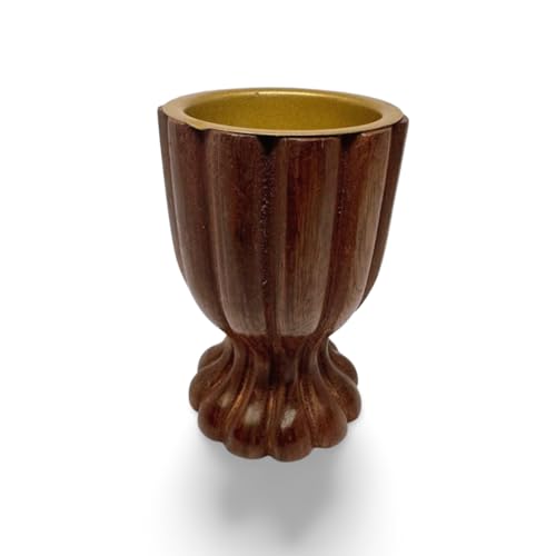 Handcrafted Wooden Sambrani Dhoop Batti Stand with Brass Bowl – Incense Holder with Ash Catcher & Metal Flower Design – Traditional Aromatherapy Burner for Meditation, Puja & Decor (4x2.5 Inches)