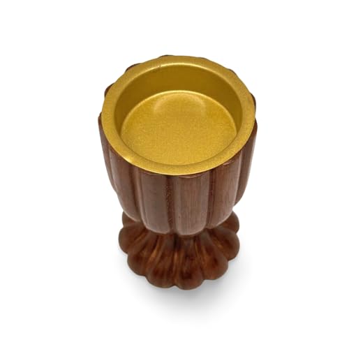 Handcrafted Wooden Sambrani Dhoop Batti Stand with Brass Bowl – Incense Holder with Ash Catcher & Metal Flower Design – Traditional Aromatherapy Burner for Meditation, Puja & Decor (4x2.5 Inches)