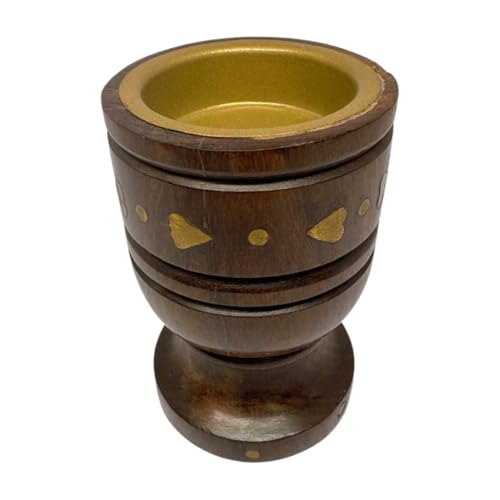 WisdomWork Craft Handcrafted Wooden Dhoop Batti Stand ncense Holder with Ash Catcher & Brass Flower Inlay – (Plan Golden Bowl line)