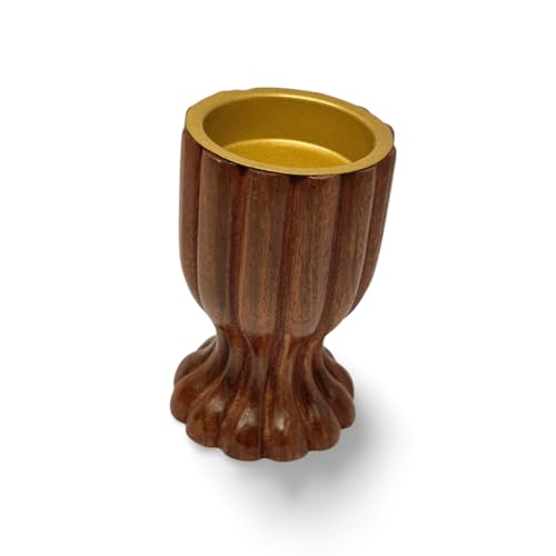 Handcrafted Wooden Sambrani Dhoop Batti Stand with Brass Bowl – Incense Holder with Ash Catcher & Metal Flower Design – Traditional Aromatherapy Burner for Meditation, Puja & Decor (4x2.5 Inches)