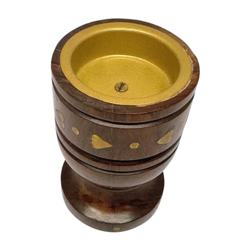 WisdomWork Craft Handcrafted Wooden Dhoop Batti Stand ncense Holder with Ash Catcher & Brass Flower Inlay – (Plan Golden Bowl line)