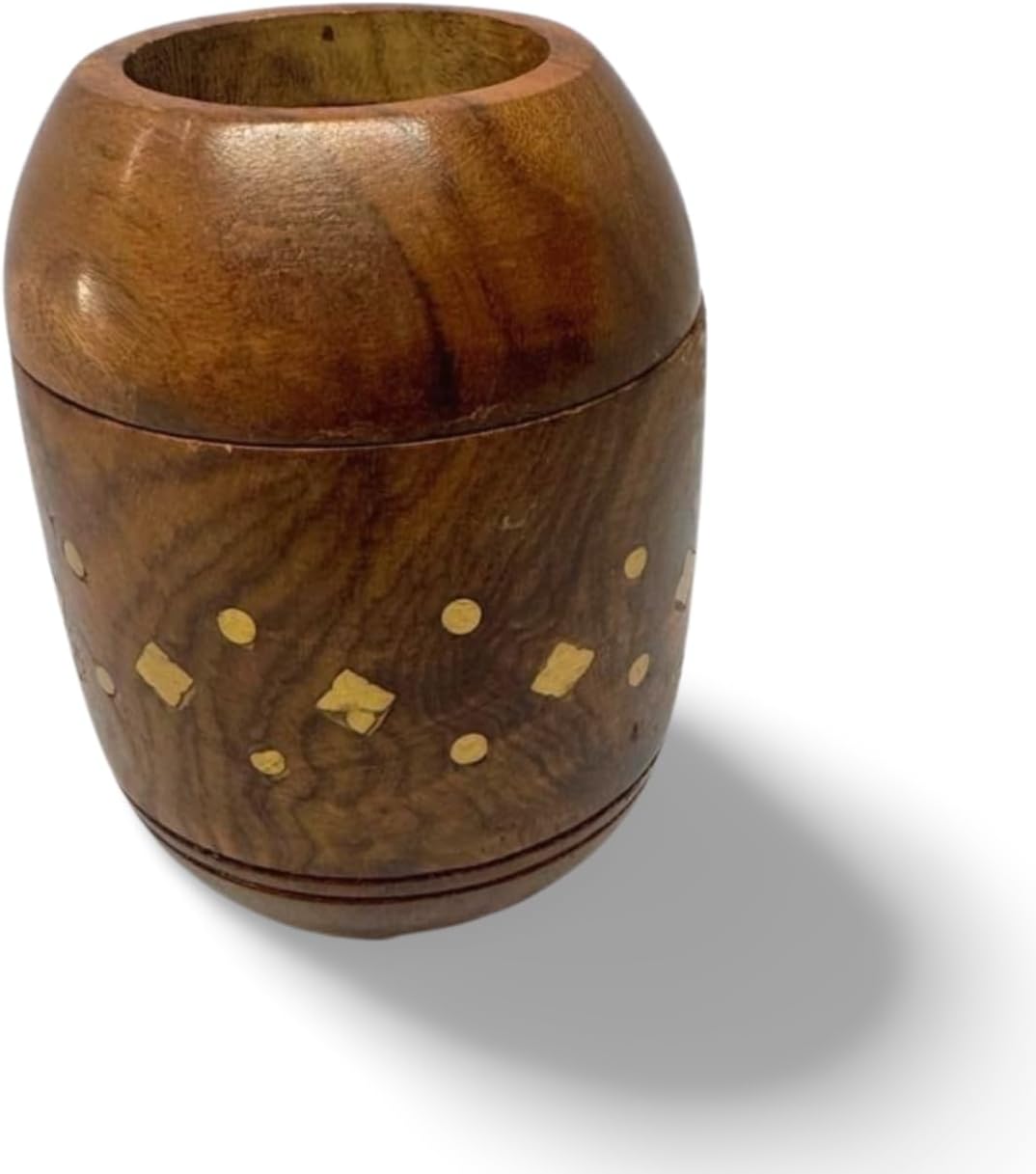 Handcrafted Wooden Sambrani Dhoop Batti Stand with Brass Bowl – Incense Holder with Ash Catcher & Metal Flower Design – Traditional Aromatherapy Burner for Meditation, Puja & Decor (5x2.5 Inches)