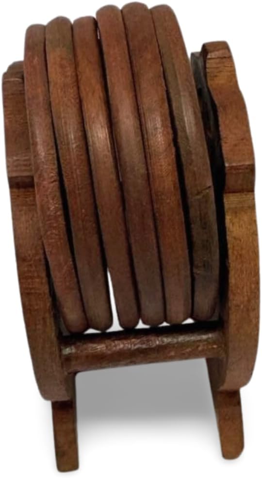 Wooden Round Coaster Set with Holder – 6-Piece Drink Coasters for Mugs & Glasses – Handcrafted Tabletop Protection by WisdomWork Craft (Tree Coaster Set)