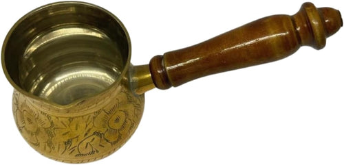 Handcrafted Brass Coffee Pot with Wooden Handle – 4.5 Inch Traditional Turkish/Arabic Style Brass Kettle – Vintage Kitchenware for Coffee, Tea & Décor – Rustic Pouring Pot by WisdomWork Craft (Gold)