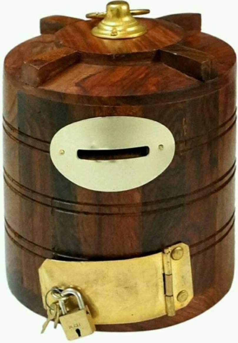 Antlantic Wood Store Wooden Money Bank for Kids/Adult/Boys/Girls | Piggy Bank Wooden Big Size | Savings Box | Coin Box | Bank for Kids | Money Box with Lock.