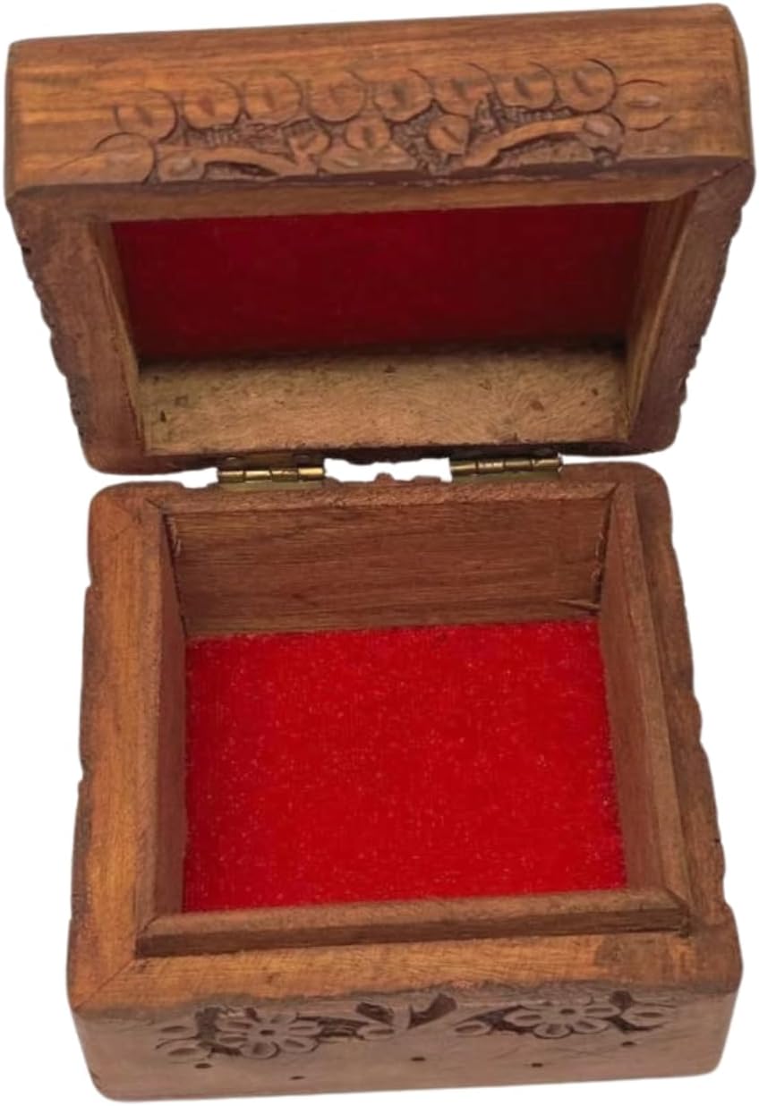 Handmade Wooden Jewelry Box for Women – 3x3 inch Hand-Carved Organizer with Brass Inlay – Rustic Indian Keepsake Box Gift for Girls, Teens, Mom – Vintage Trinket Storage| Size -