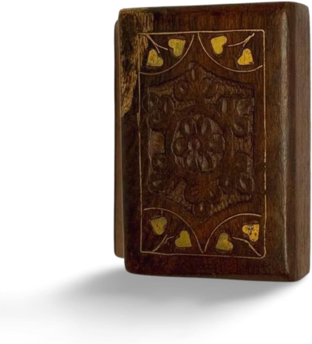 Handmade Wooden Jewelry Box for Women – 4x4 inch Hand-Carved Organizer with Brass Inlay – Rustic Indian Keepsake Box Gift for Girls, Teens, Mom – Vintage Trinket Storage