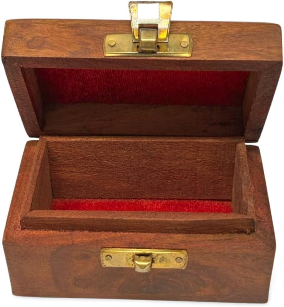 Handmade Wooden Jewelry Box for Women – 3x3 inch Hand-Carved Organizer with Brass Inlay – Rustic Indian Keepsake Box Gift for Girls, Teens, Mom – Vintage Trinket Storage| Size -