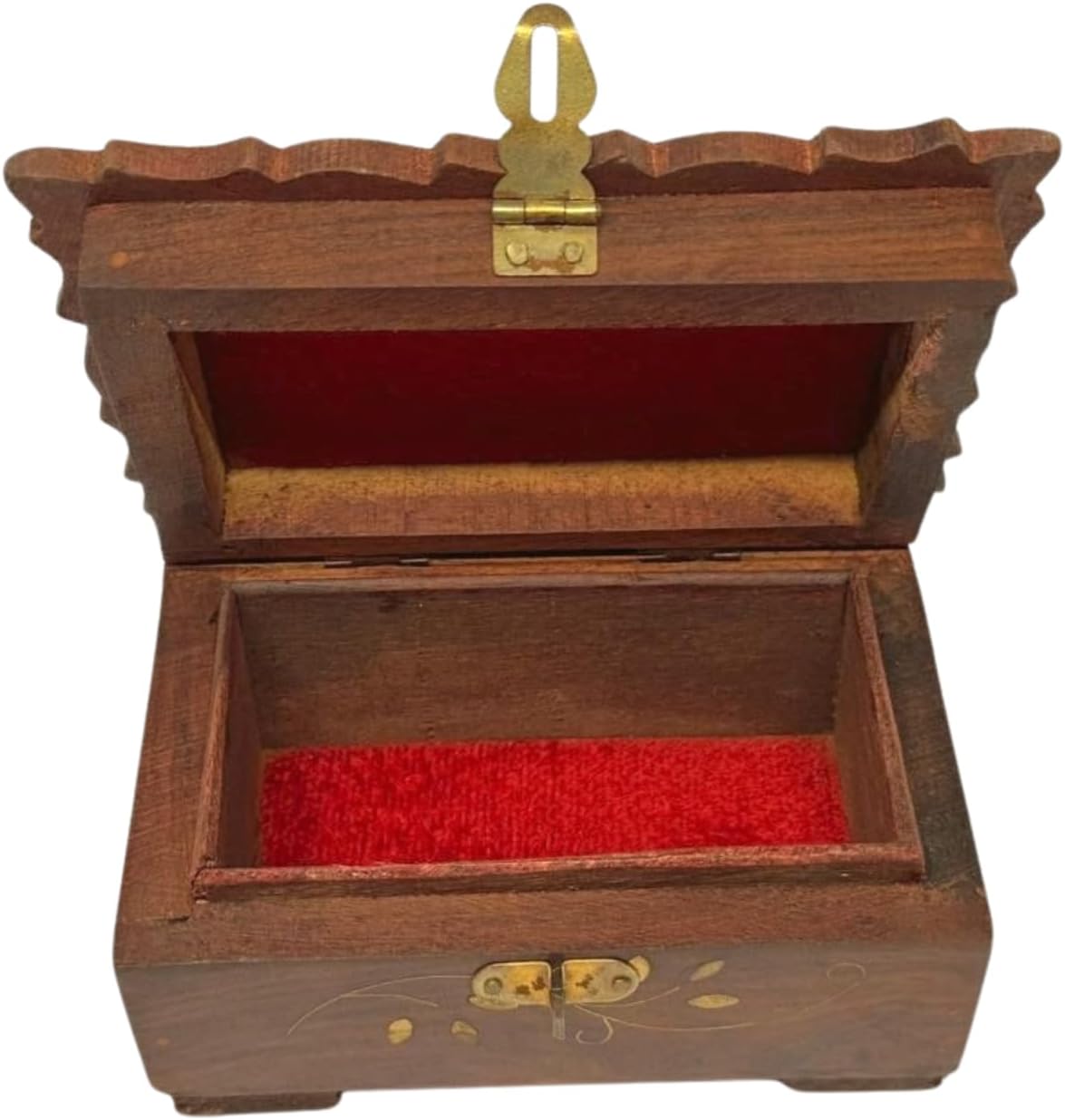 Handmade Wooden Jewelry Box for Women – 6x4 inch Hand-Carved Organizer with Brass Inlay – Rustic Indian Keepsake Box Gift for Girls, Teens, Mom – Vintage Trinket Storage