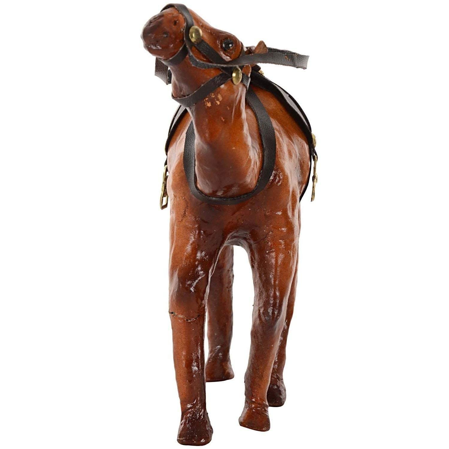 Kingsman Store Wooden Camel showpiece Rajasthani Wooden Leather & Suede Standing Figurine (Brown) Set of 2