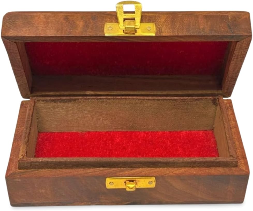Handmade Wooden Jewelry Box for Women – 6x3 inch Hand-Carved Organizer with Brass Inlay – Rustic Indian Keepsake Box Gift for Girls, Teens, Mom – Vintage Trinket Storage