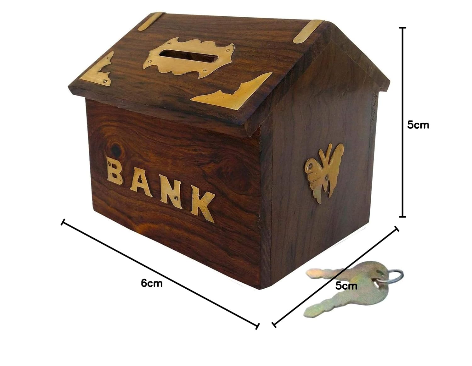 Art and Craft Handmade Brown Wooden Money Bank/Piggy Bank with Full Carving Design and House Shape Coin Money Box Gift Items for Teens and Adults